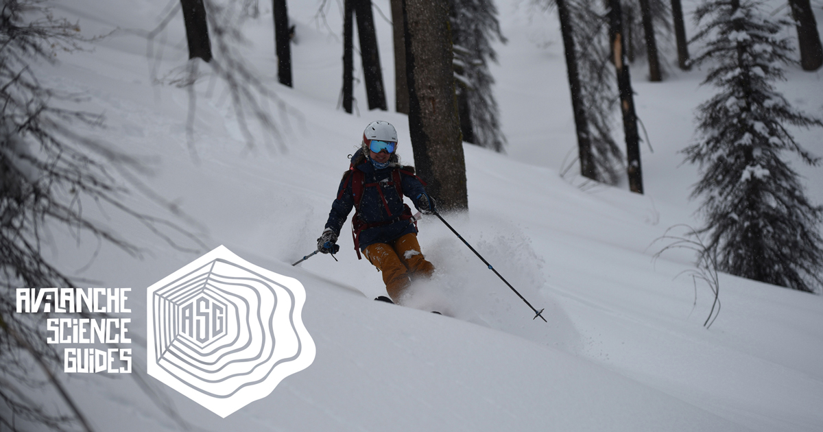 Featured Image Avy Savvy Image Female Skier In Powder In The Tress Avalanche Science Guides Logo 1200px 630px