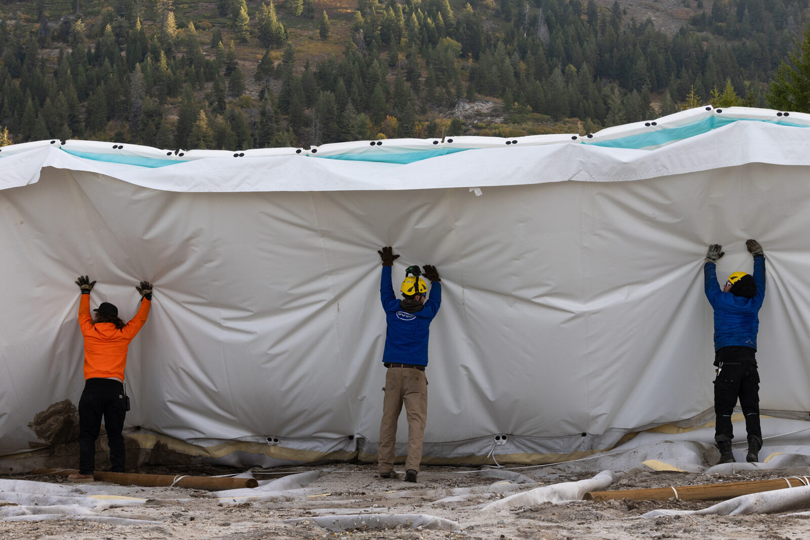 Bogus Basin Crews Removing Snow Secure Tarp From Snow Pile Winter 2025 At Bogus Basin 10 2025 Photo By Cassidy Carter 2084x 1390
