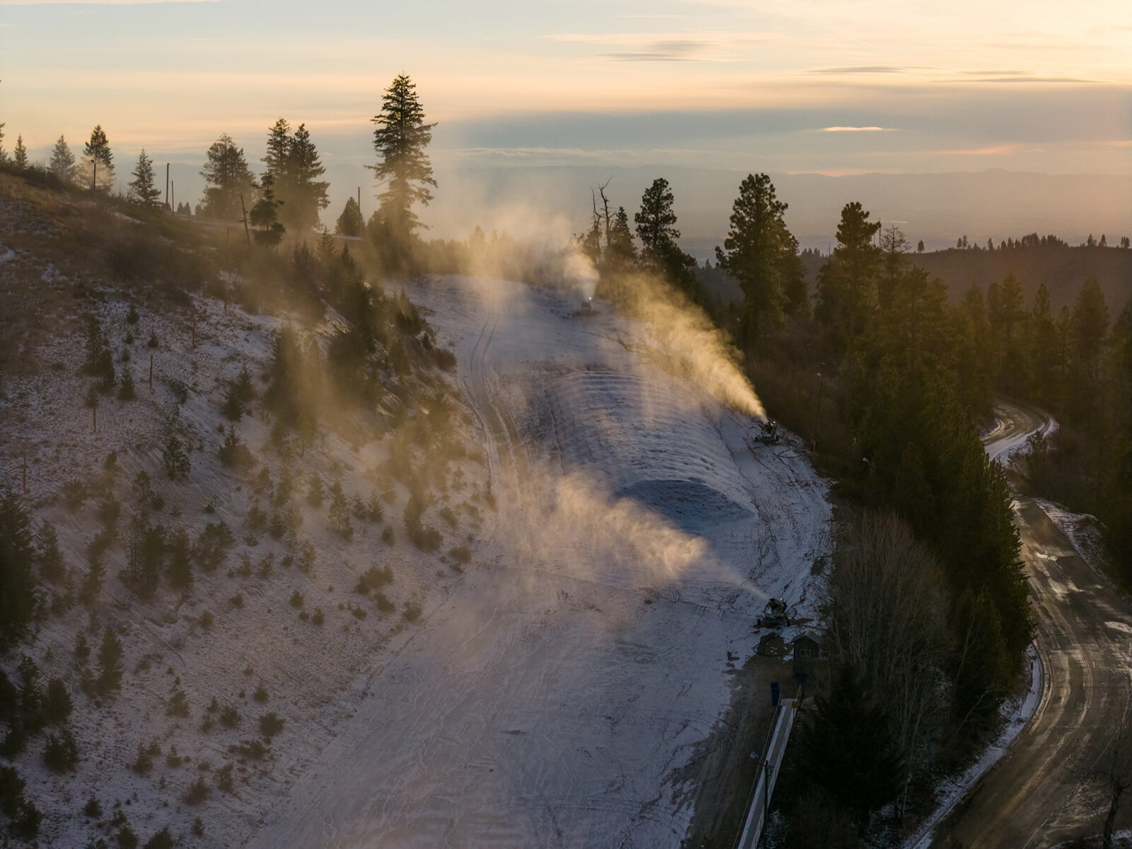 Arial View Of Early Season Snow Making On Coaches Corner With Sunset In Background Winter 2025 At Bogus Basin 11 2025 Photo By Logan Brown 2084x 1562.jpg