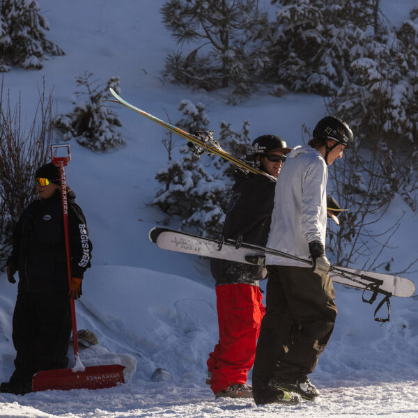 Terrain Park Opening Weekend Juice KennedyAnd Ian Russel Walking Past Terrain Park Crew Winter 2025 At Bogus Basin Photo By Cassidy Carter