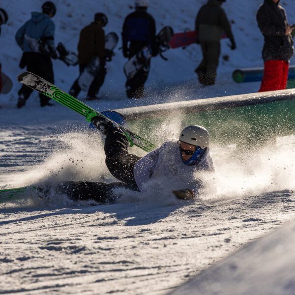 Terrain Park Opening Weekend Unknown Skier Crash With Snow Spray Winter 2025 At Bogus Basin Photo By Cassidy Carter